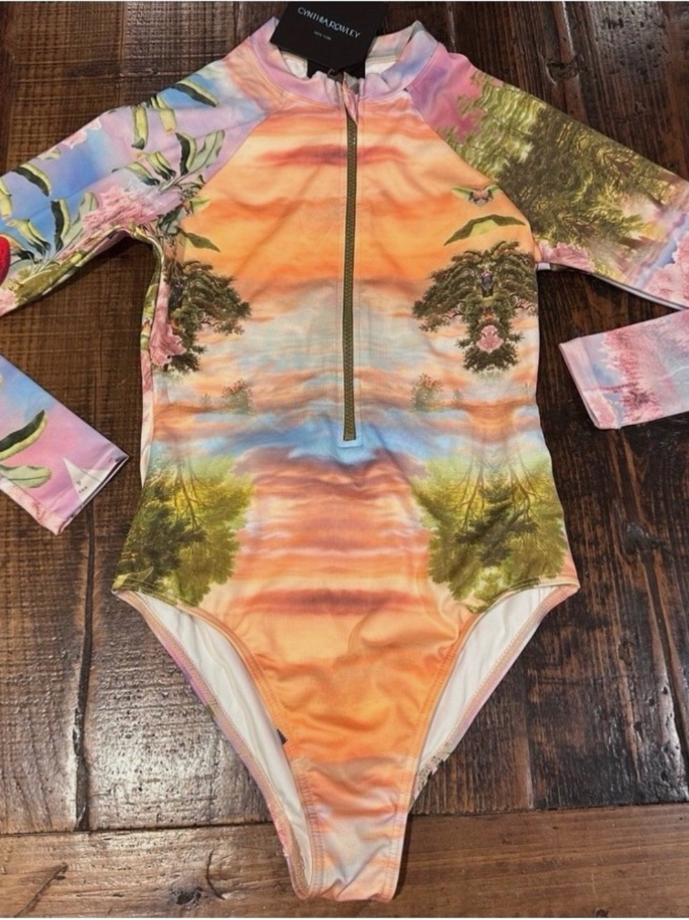 Cynthia Rowley Multicolor Sunset Zip-Front Long Sleeve One-Piece